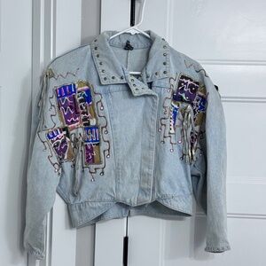 Vintage 80s Glam Rock Bedazzled Women’s Jean Jacket Size M